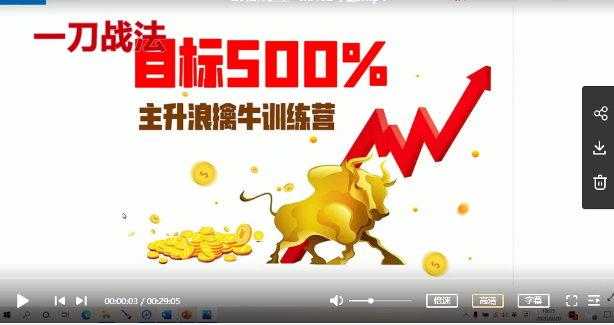 股票实战：一刀战法 2020年9月刀哥主升浪擒牛训练营视频培训课程